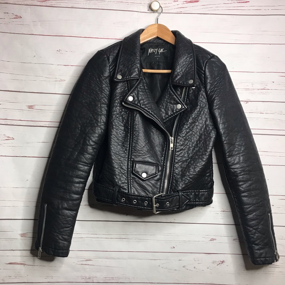 Nasty Gal faux leather black moto jacket